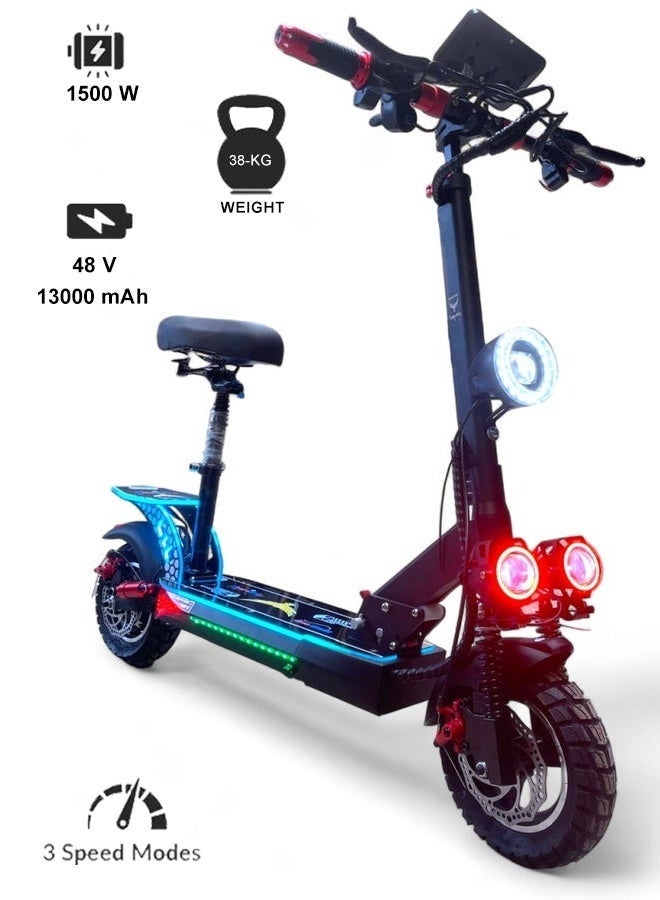 Monster M4 PRO 48V Electric Scooter – 1500W Motor | 13Ah Battery | 3 Speed Modes | Front & Rear Suspension | Foldable | 10-Inch Desert Tires | Digital Display - Image 1
